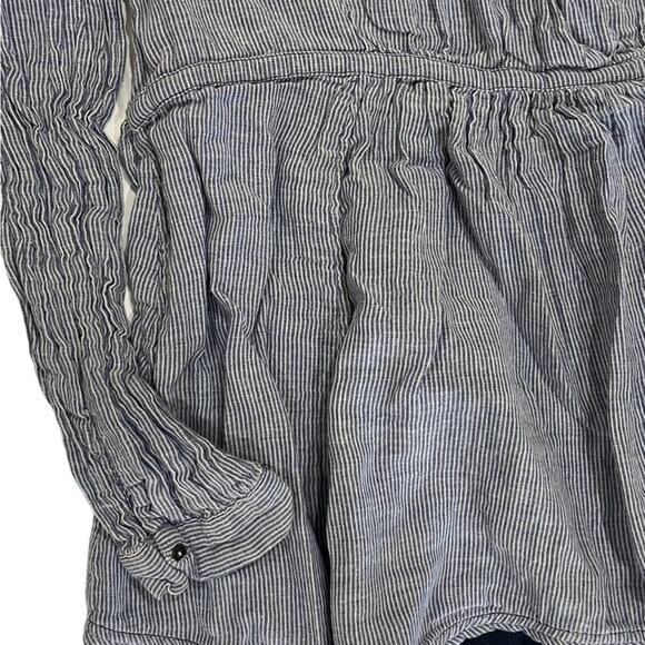 Free People Babydoll Top Womens Size Small Blue Striped Long Sleeve V Neck Basic - Picture 2 of 11